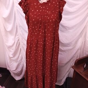 Universal Thread Rust Midi Dress with Floral Print